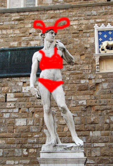 央视给雕塑大卫打码 网友恶搞给名画穿上衣服