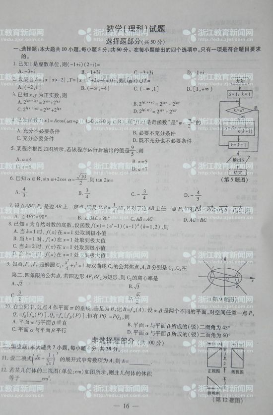 2013浙江高考数学 答案
