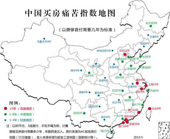 中国买房痛苦指数地图:杭州9年才攒够首付(图