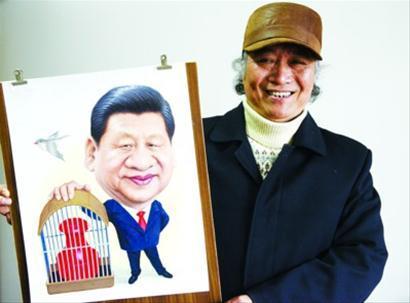 新中国五代领导人漫画像出自于嘉兴画家朱自尊
